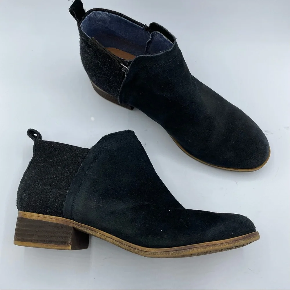 Toms Black Suede Ankle Boots Booties 8.5